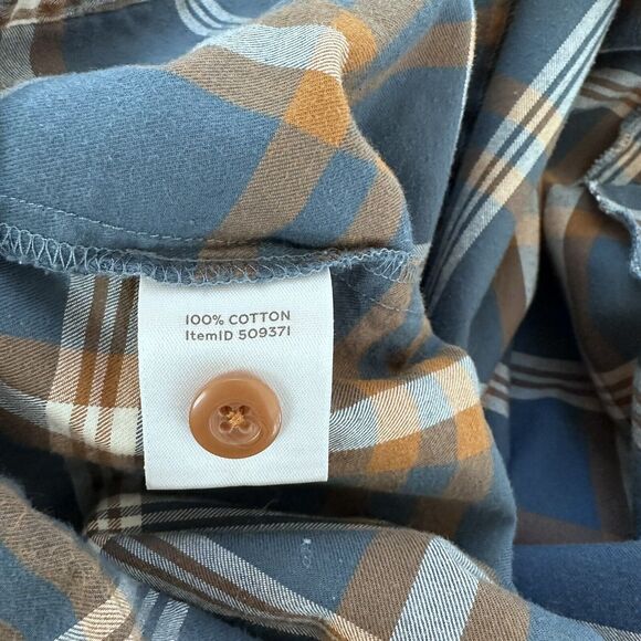 LL Bean Flannel Top Green Plaid Pullover Heritage High Neck Button Pockets Sz M - Picture 12 of 16